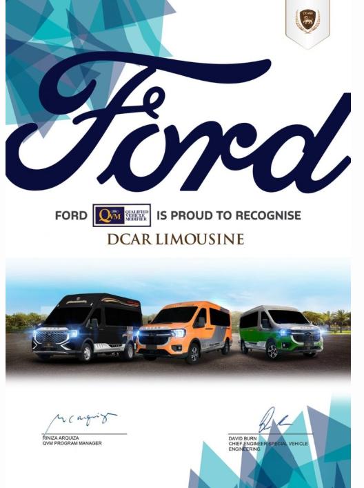 DCar Limousine là Đơn vị đầu tiên và duy nhất tại Việt Nam đạt chứng chỉ QVM của Ford toàn cầu