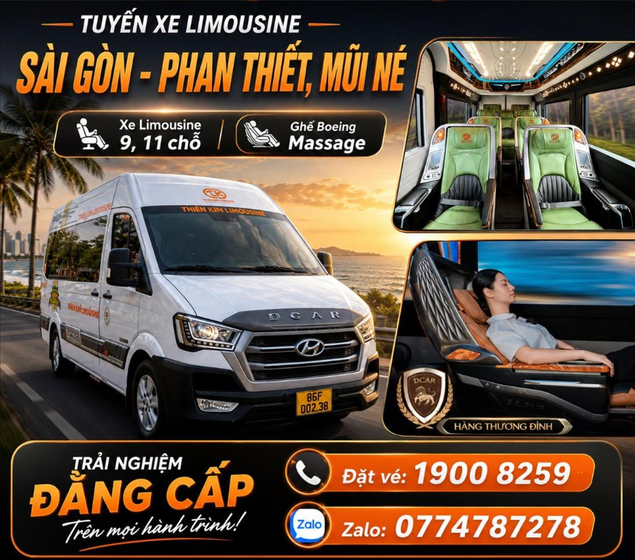 Nhà xe Limousine Sài Gòn đi Phan Thiết, Mũi Né 9 chỗ massage – Đón tận nơi, chạy cao tốc, ghế da + massage thư giãn