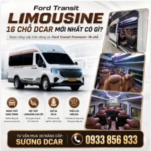 Ford Transit limousine 16 chỗ nâng cấp từ Ford Transit Premium+ 18 chỗ, nội thất sang trọng, ghế massage, sạc USB, rèm chống nắng