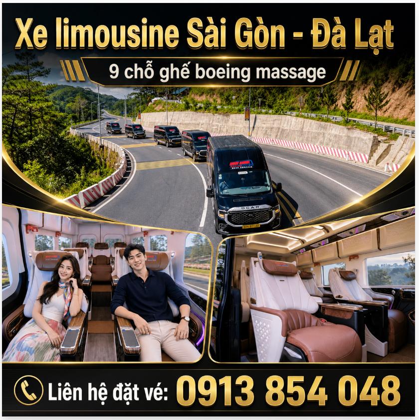 Đặt vé Minh Nghĩa limousine Sài Gòn đi Đà Lạt 9 chỗ massage, ghế DCar Hạng Thượng Đỉnh êm ái.