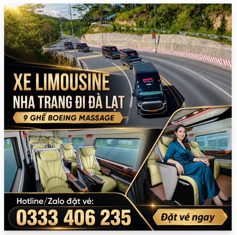 Xe limousine Nha Trang đi Đà Lạt ghế massage 9-11 chỗ đời mới, top 3 nhà xe uy tín. Liên hệ đặt vé nhanh hôm nay!